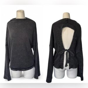 Free People Charcoal Open-Back Long Sleeve Tee